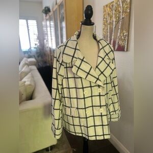 Larry Levine - white & black large pattern checkard peacoat